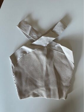 Babaton Criss Cross Sculpt Knit Top Aritzia Beige